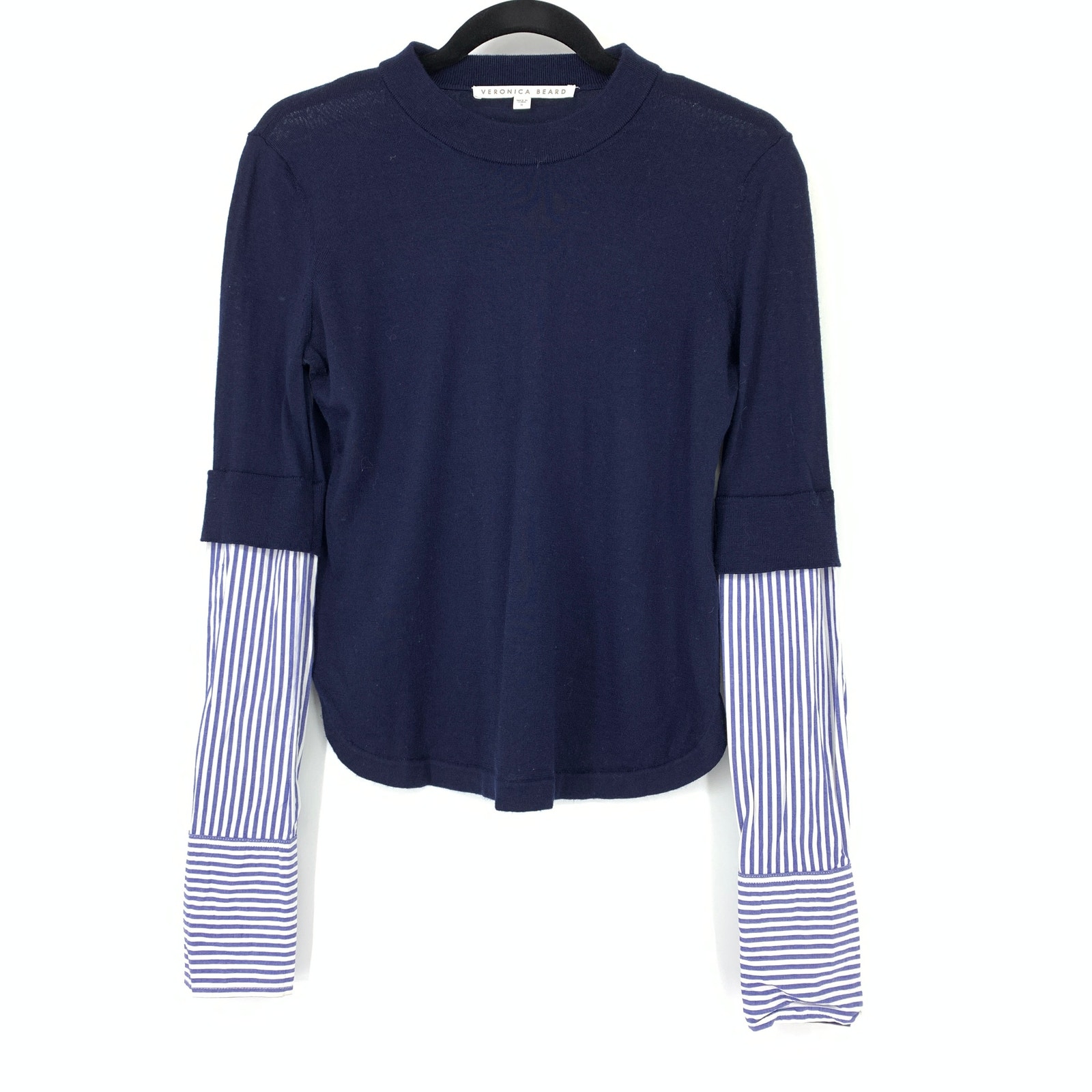 Veronica Beard Women's Size Small Roscoe Mixed Media Merino Wool Sweater Navy